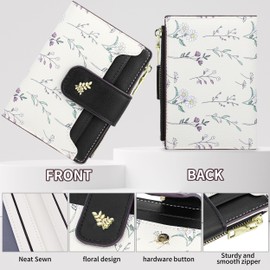 Farcauo Cute Black Flower Wallet for Women Small Kawaii Coin Purse with ID Window Lightweight and Stylish Design Compact Cash Wallet for Ladies