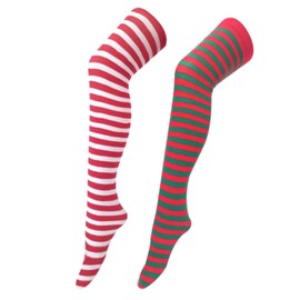 JNAWA 2 Pairs Christmas Striped Tights Full Footed Colored Striped High Waist Pantyhose for Women and Girl Christmas Party Costume Dress Up