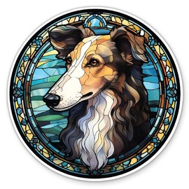 Borzoi Stickers - 2 Pack - Waterproof Vinyl for Car, Phone, Water Bottle, Laptop - Stained Glass Style Dog Decals (2-Pack)