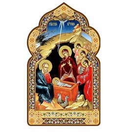 Needzo Nativity of Christ Jesus icon Image Christmas Decoration Nativity Icon Angels Dome Shape 7 1/16 Inch, Wall Hanging With Stand