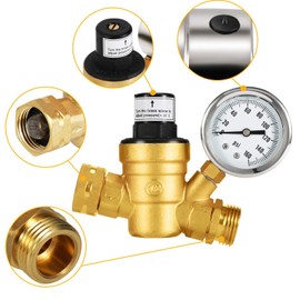 Beduan RV Water Pressure Regulator Valve, Brass Lead-Free adjustable Water Pressure Reducer Valve with Gauge and Inlet Screen Filters for RV Camper Travel Trailer
