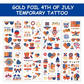JCFIRE 4th of July Decorations, 100 PCS Temporary Tattoos for Kids Adults, Patriotic Decorations, Fourth of July Accessories, Red White And Blue Party Supplies for Independence Day