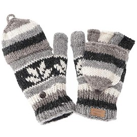 GURU SHOP Gloves, Hand Knitted Folding Gloves, Finger Gloves, Men/Women, Grey, Wool, Size: One Size, Model 5