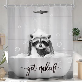 SVBright Funny Raccoon Shower Curtain 60Wx72L Inch Cute Kids Fun Rustic Hilarious Gray Grey Western Animal in Bathtub 12 Pack Hooks Polyester Waterproof Fabric Bathroom Bathtub Panels
