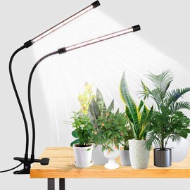 LED Grow Light,6000K Full Spectrum Clip Plant Growing Lamp with White Red LEDs for Indoor Plants,5-Level Dimmable,Auto On Off Timing 4 8 12Hrs