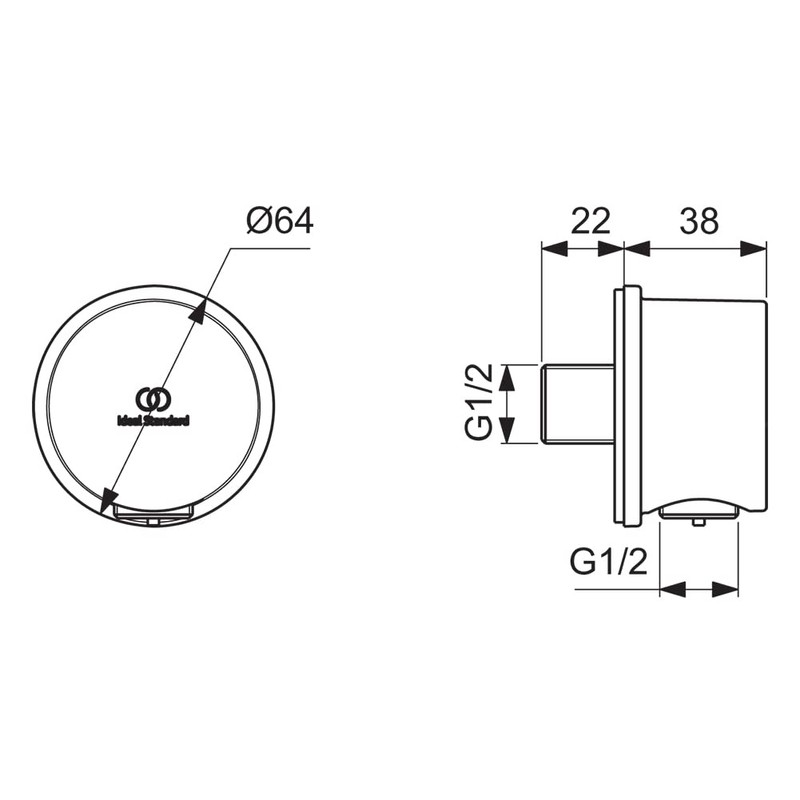 Ideal Standard Idealrain BC808XG Round Shower Hose Connection Surface-Mounted