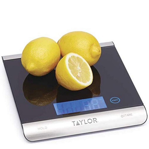 Taylor Pro Ultra High Capacity Digital Kitchen Food Scales, Compact Professional Standard with Precision Accuracy and Tare Feature, Black Glass And Stainless Steel, Weighs 15 kg Capacity