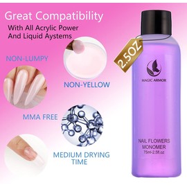 MAGIC ARMOR Acrylic Liquid for Nails Acrylic Liquid Low Odour Professional Acrylic Liquid Monomer for Acrylic Powder DIY Extension of Acrylic Nails Starter for Acrylic Nails for Beginners 2 x 75 ml