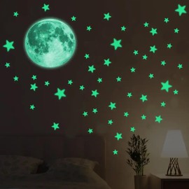 MisFun Mond Aufkleber Leuchtend, Leuchtsterne Kinderzimmer, Selbstklebende Aufkleber für Kinder, Fluoreszierende Aufklebers, Mond Leuchtsticker passend zu Leuchtsternen für Den Perfekten Sternenhimmel
