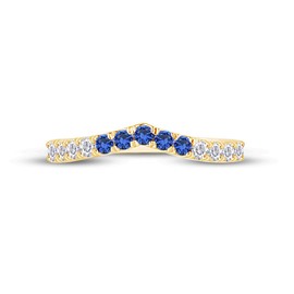 AFFY Round Cut Simulated Blue Sapphire & White Cubic Zirconia Curved Anniversary Wedding Band Ring in 14k Yellow Gold Over Sterling Silver Ring Size-6