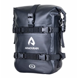 ARMOURAIN Waterproof Motorcycle Crash Bar Bag 8L Dry Bag Motor Rack Rear Tail Bag Motorcycles Bumpers Bag Side Pannier Bag with Shoulder Strap (PVC Black, 8L)