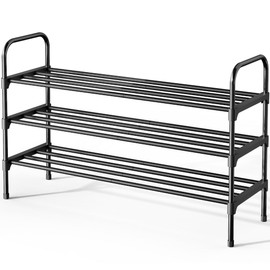 Kitsure Shoe Rack - 3-Tier Space-Saving Shoe Organizer & Shoe Shelf with Handle, Easy Assembly, Sturdy Metal Shoe Rack for Closet, Entryway, Bedroom, 28.0" x 11.8" x 26.5", Black