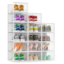 SECRET PLACE SECRET SPACE LARGE SHOE ORGANIZER STORAGE BOXES, 15 PACK - WHITE