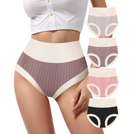 MIOTAN Women's Seamless High Waisted Underwear Cotton 4 Pack No Show Panties Lightweight Soft Briefs (Multicolor, M)