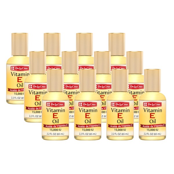 De La Cruz Vitamin E Oil for Skin, 15,000 IU - No Preservatives, Artificial Colors or Fragrances, Made in USA, 2.2 FL. OZ. (12 Bottles)
