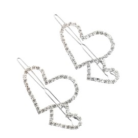 2PCS Rhinestones Heart Hair Clip Boho Hair Barrette Bling Crystal Love Hair Pins Decorative Headdress Accessories Bridal Wedding Hair Accessories Gift(gold+silver)