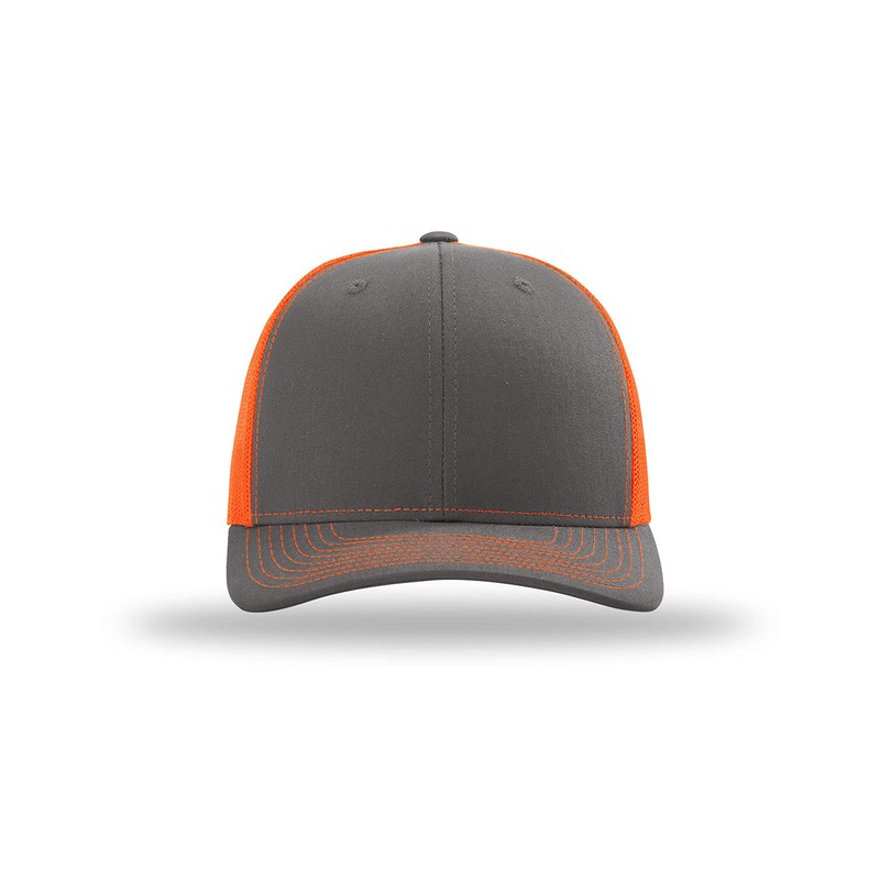 RICHARDSON 112 Trucker OSFA Baseball Hat Ball Cap, Charcoal/Neon Orange