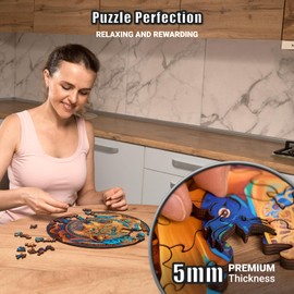 LEOGOR Wooden Puzzles for Adults – 200 Piece, 12 x 11.8 in Extra-Thick 5mm Wood Puzzles Adult, Round Mosaic Jigsaw, Wolf Enchantment, Unique Hand-Shaped Pieces