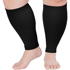PUTUO Wide Calf Compression Sleeves: Plus Size Footless Compression Socks for Men Women with Big Legs – 20-30mmHg Calf Support for Varicose Veins Swelling Fatigue Black 3XL
