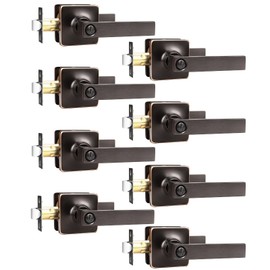 GOBEKOR 8 Pack Privacy Door Handles - Oil Rubbed Bronze Interior Door Handles with Lock - Square Lever for Bedroom, Bathroom