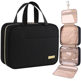 HOTOR HOTOR Travel Toiletry Bag - Toiletry Bag w/Hanging Hook - Spacious Toiletry Bag for Women & Men, Makeup Bag/Big Comparment, Waterproof for Travel Accessories, Travel Essentials, Large, Black