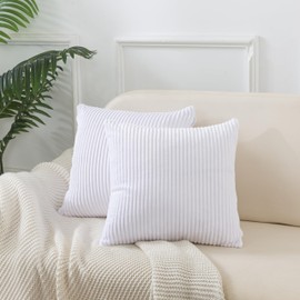 DJDEA Square Throw Pillow Case Cushion Covers, Pack of 2 Corduroy Cushion Covers, for Sofa Couch Bedroom Living Room, Decorative Cushions Pillow Cover Soft and Comfortable (White, 50x50cm)