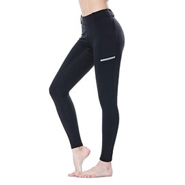 SPOEAR Horse Riding Pants Equestrian Women Full Seat Breeches Horseback Riding Tights Silicone Pockets(Black,XL)