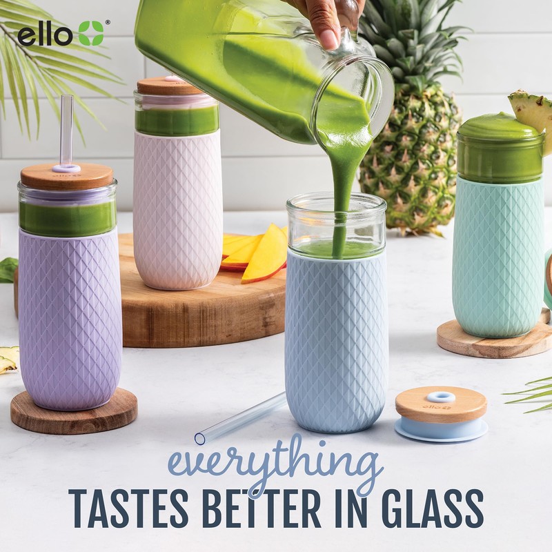 Ello Devon Glass Tumbler , Protective No Sweat Silicone Sleeve