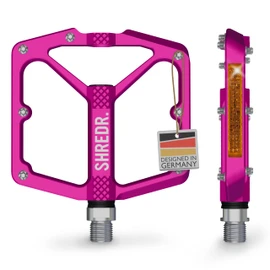 SHREDR. Shine Pedals for MTB | High Quality Flat Pedals for Mountain Bike | With Reflectors (StVZO Compliant) (Pink, XL)