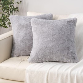Berkshire Blanket Faux Fur Decorative Throw Pillow Covers Pack of 2, Cozy Fluffy Fur Cushion Cases for Couch Bed Living Room Home Decor, 20×20 Inch, Chateau Grey