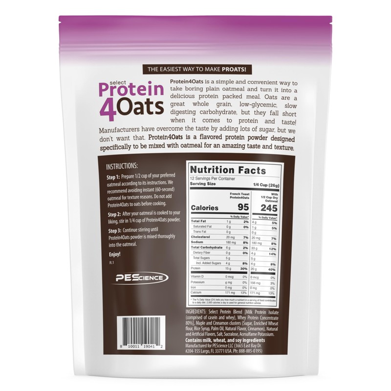 PEScience Protein4Oats, Powder to Make Amazing Tasting Protein Oatmeal, with