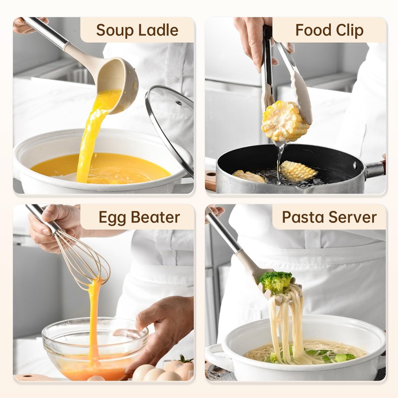 Silicone Cooking Utensil Sets with Stainless Steel Handle - 446°F