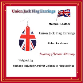 GAUEIOUR Union Jack Flag Earrings,Platinum Jubilee Celebration 70th Anniversary Decorative Earrings,Union Jack French Hook Drop Earrings,Leather Patriotic Earrings,Fashion Party Ladies Decorations