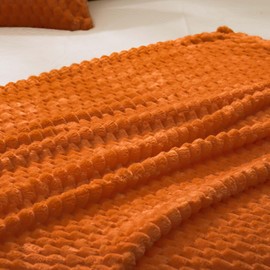 Vessia Flannel Fleece Twin Size Blanket(60x80 inch), 3D Jacquard Burnt Orange Fuzzy and Warm Blanket for Couch,Sofa, 300GSM Super Soft Touch Cozy Lightweight Bed Blanket for All-Season Home Decor