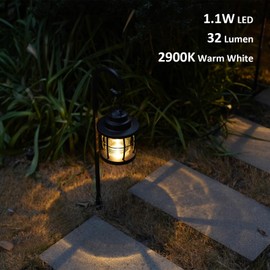 GOODSMANN Low Voltage Pathway Light 1.1W 12V AC Outdoor Lantern Shaped Path Light Metal Landscape Lighting 32 Lumen 2900K Warm White Hardwired Walkway Light with Connector and Stake for Lawn Garden