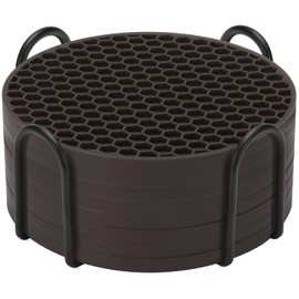 Silicone Coasters Set of 8 with Holder,Coasters for Drinks,Beer,Coffee Coasters,Suitable for Kinds Cups,Hot or Cold,Anti-SLI,Non-Stick,Anti-Overflow Tabletop Protection and Decor (8 Pcs, Coffee)