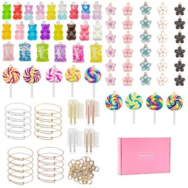 Aulufft Candy Bracelet Charms, Colorful Gummy Candy Bear, 182 Pieces Colorful Polymer Sweet Charms with Flower Pendant Charms for DIY Keychain Necklace Bracelet Earrings Crafts Decoration
