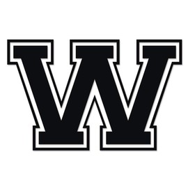 Applicable Pun Varsity Letter W - Vinyl Decal for Outdoor Use on Cars, ATV, Boats, Windows and More - Black 4 Inches Tall by 6.5 Inches Wide