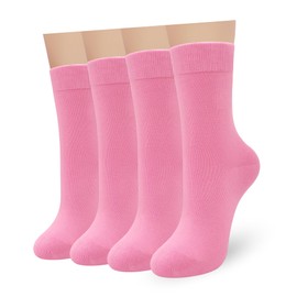 Womens Combed Cotton Color Thin socks - Breathable Soft Crew Casual Socks Comfort Gift 4 Pairs (US, Numeric, 3, 5, Regular, Regular, Bright pink)