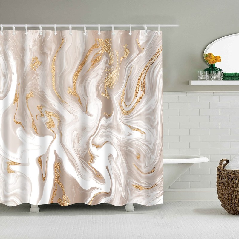 Mantto Marble Shower Curtains No Liner, Waterproof Polyester Fabric Shower