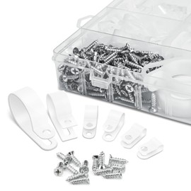 RGBZONE 200pcs 5.3mm-30mm Multi-Size R-Type Cable Clips Wire Clips - Nylon Wire Clamp Set with 200pcs Stainless Steel Screws for Professional Cable Management (White)