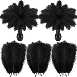 Crowye 98 Pcs Black Ostrich Feathers Bulk 6-8 Inch Black Feathers for Centerpieces Craft Ostrich Feathers for Vase for Wedding Party Home Costume Decorations