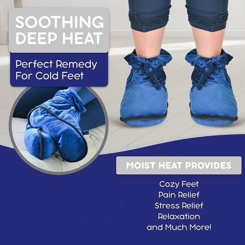SUM Microwave Heated Therapy Slippers Blue–Warm Plush Comfort for Cold