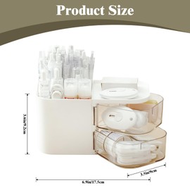 SICANAUO Desk Organizer with 2 Drawers, Cosmetic Organizer Box, Modern Desk Organizers Accessories, Multi-Functional Pen Pencil Holder, Desktop Organizers for Office School Supplies Home Makeup