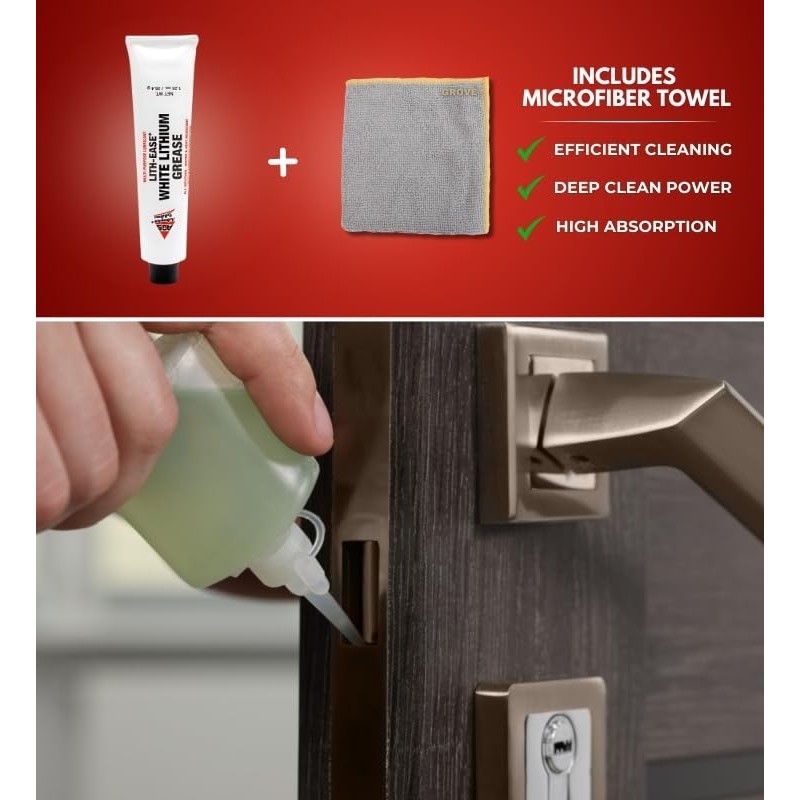 AGS Lith-Ease White Lithium Grease 1.25 oz Bundle with Microfiber