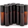 24 Pk, Amber, 10 ml Glass Roll-on Bottles , Stainless