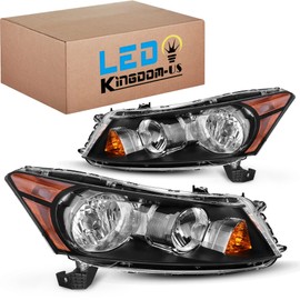 LEDKINGDOMUS Headlight Assembly Compatible with 2008-2012 2008 2009 2010 2011 2012 Accord 4-Door Sedan Headlamp Replacement Black Housing