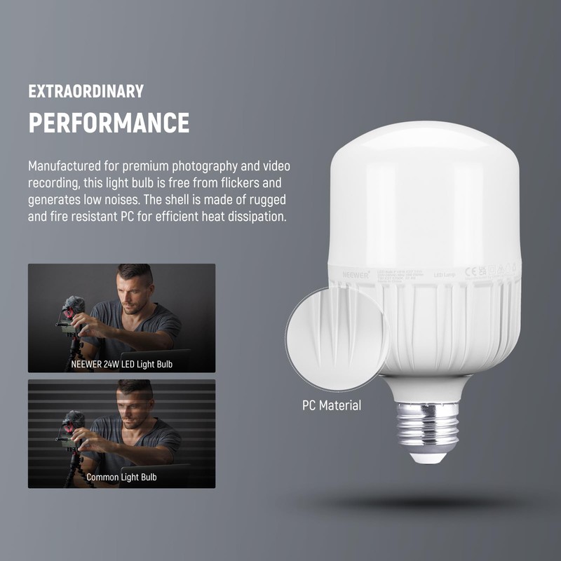 Neewer E26 24W LED Light Bulbs, 2 Packs, 2160 Lumens/5700K/CRI