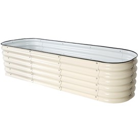 BAOYOUNI Oval Planter Box Outdoor Raised Garden Bed Kit Large Metal Plants Grow Boxes 16.92'' Tall for Vegetables, Herbs, Flowers & Succulents, Ivory, 76.77'' X 23.62'' X 16.92''