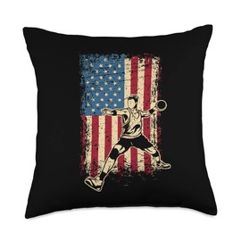 USA Dodgeball Lover Gift Idea Retro USA Flag Patriotic American Dodgeball Player Throw Pillow, 18x18, Multicolor